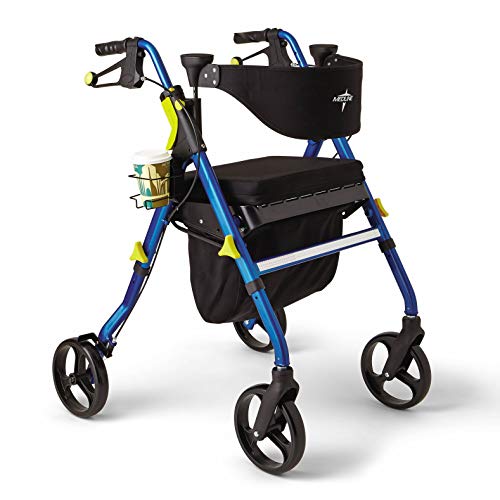 Medline Premium Empower Rollator Walker with Seat, Folding Rolling Walker with 8-inch Wheels, Blue