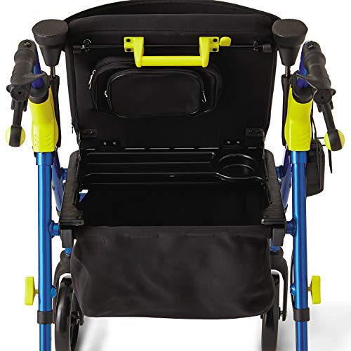 Medline Premium Empower Rollator Walker with Seat, Folding Rolling Walker with 8-inch Wheels, Blue