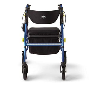 Medline Premium Empower Rollator Walker with Seat, Folding Rolling Walker with 8-inch Wheels, Blue