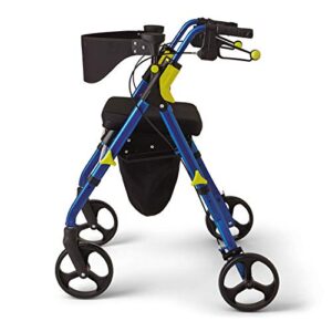 Medline Premium Empower Rollator Walker with Seat, Folding Rolling Walker with 8-inch Wheels, Blue