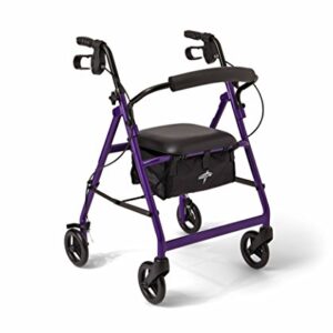 Medline Aluminum Rollator Walker with Seat, Folding Mobility Rolling Walker has 6 inch Wheels, Purple