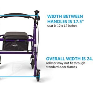 Medline Aluminum Rollator Walker with Seat, Folding Mobility Rolling Walker has 6 inch Wheels, Purple