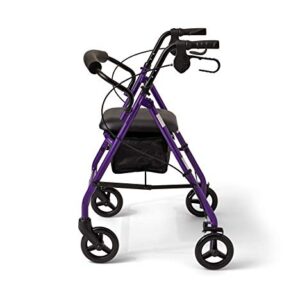 Medline Aluminum Rollator Walker with Seat, Folding Mobility Rolling Walker has 6 inch Wheels, Purple