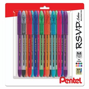 Pentel RSVP Medium Point Pens - Ballpoint - 1.0 mm - Clear Barrel - Assorted Ink Colors, Pack Of 16