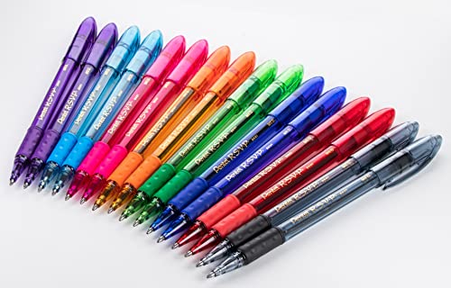 Pentel RSVP Medium Point Pens - Ballpoint - 1.0 mm - Clear Barrel - Assorted Ink Colors, Pack Of 16