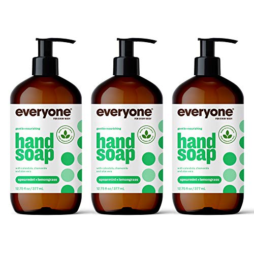everyone for every body Liquid Hand Soap, 12.75 Ounce (Pack of 3), Spearmint and Lemongrass, Plant-Based Cleanser with Pure Essential Oils
