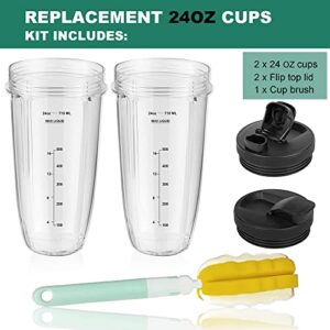 2Pack 24OZ Cups for Ninja Blender with Lid and Cup Brush for Ninja Auto iQ BL450 BL454 BL456 BL480 BL482 BL640 BL642 BL682 BN751 BN801