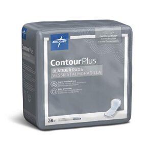 medline contourplus bladder control incontinence pads, ultimate absorbency, 8″ x 7″, 28 count