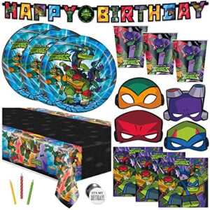ninja turtle birthday party supplies, teenage mutant ninja turtle party supplies for tmnt party, serves 16 guests, for boys and girls, with table cover, banner decoration, plates and more