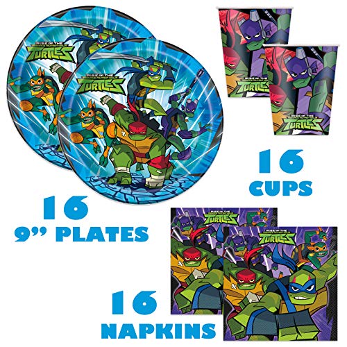 Ninja Turtle Birthday Party Supplies, Teenage Mutant Ninja Turtle Party Supplies for TMNT Party, Serves 16 Guests, For Boys and Girls, With Table Cover, Banner Decoration, Plates and More