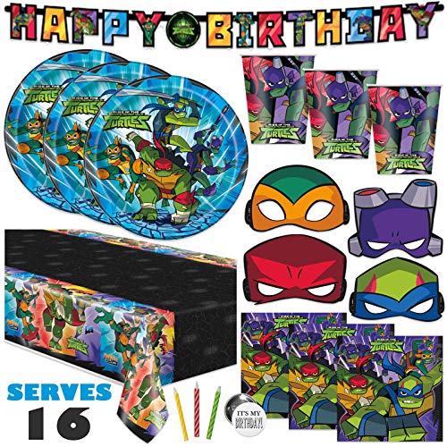 Ninja Turtle Birthday Party Supplies, Teenage Mutant Ninja Turtle Party Supplies for TMNT Party, Serves 16 Guests, For Boys and Girls, With Table Cover, Banner Decoration, Plates and More