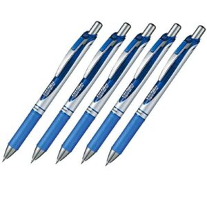 pentel energel deluxe rtx retractable liquid gel pen,0.7mm, fine line, metal tip, blue ink-value set of 5