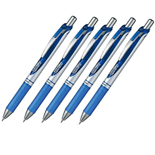 Pentel EnerGel Deluxe RTX Retractable Liquid Gel Pen,0.7mm, Fine Line, Metal Tip, Blue Ink-Value set of 5