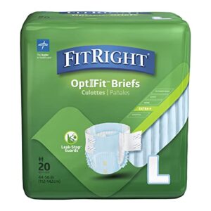 fitright optifit extra+ adult diapers with leak stop guards, disposable incontinence briefs with tabs, moderate absorbency, large, 44″-56″, 20 count (pack of 4)