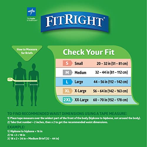 FitRight OptiFit Extra+ Adult Diapers with leak stop guards, Disposable Incontinence Briefs with Tabs, Moderate Absorbency, Large, 44"-56", 20 Count (Pack of 4)