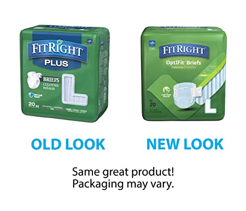 FitRight OptiFit Extra+ Adult Diapers with leak stop guards, Disposable Incontinence Briefs with Tabs, Moderate Absorbency, Large, 44"-56", 20 Count (Pack of 4)