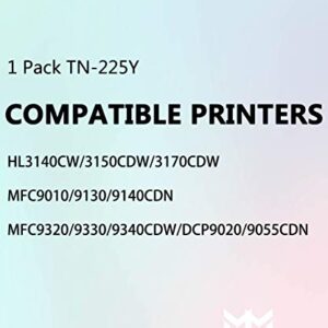 (1-Pack, Yellow) Much&More Compatible Toner Cartridge Replacement for Brother TN-225Y TN-225 TN225 Used for HL-3140CW 3150CDW 3170CDW MFC-9130CW DCP-9022CDW