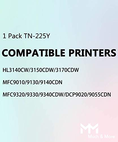 (1-Pack, Yellow) Much&More Compatible Toner Cartridge Replacement for Brother TN-225Y TN-225 TN225 Used for HL-3140CW 3150CDW 3170CDW MFC-9130CW DCP-9022CDW