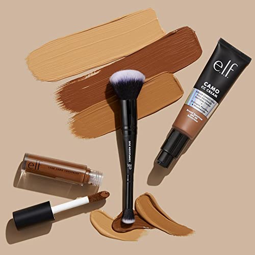 e.l.f. Complexion Duo Brush, Makeup Brush For Applying Foundation & Concealer, Creates An Airbrushed Finish, Made With Vegan, Cruelty-Free Bristles