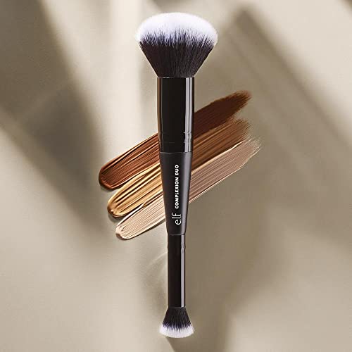 e.l.f. Complexion Duo Brush, Makeup Brush For Applying Foundation & Concealer, Creates An Airbrushed Finish, Made With Vegan, Cruelty-Free Bristles