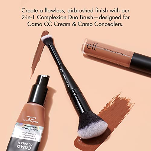 e.l.f. Complexion Duo Brush, Makeup Brush For Applying Foundation & Concealer, Creates An Airbrushed Finish, Made With Vegan, Cruelty-Free Bristles