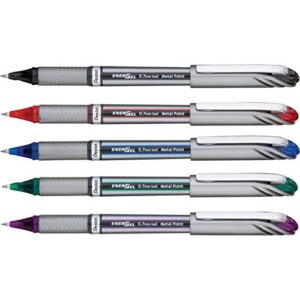 Pentel EnerGel NV Gel Ink Pen, Medium Point, Metal Tip, Assorted Ink, 5 Pack (BL27BP5M)