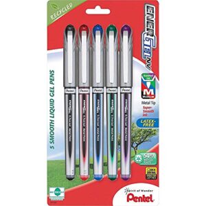 pentel energel nv gel ink pen, medium point, metal tip, assorted ink, 5 pack (bl27bp5m)