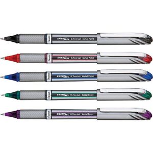 Pentel EnerGel NV Gel Ink Pen, Medium Point, Metal Tip, Assorted Ink, 5 Pack (BL27BP5M)