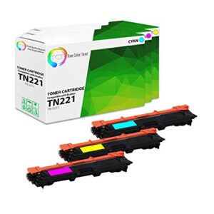 tct premium compatible toner cartridge replacement for brother tn-221 tn221c tn221m tn221y works with brother hl-3140 3150, mfc-9130, dcp-9020 printers (cyan, magenta, yellow) – 3 pack