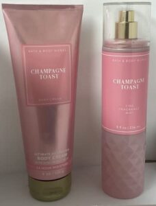 bath and body works – champagne toast – fine fragrance mist and ultra shea body cream – full size –2019