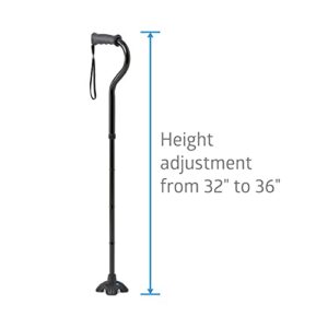 Medline Offset Folding Cane, 4-Point Base With Cushioned Gel Handle, Supports Up To 350 Lbs, Black