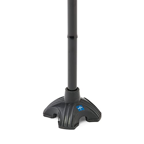 Medline Offset Folding Cane, 4-Point Base With Cushioned Gel Handle, Supports Up To 350 Lbs, Black