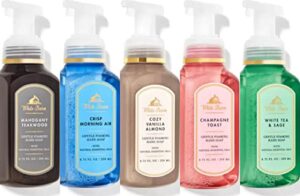 bath and body works gentle foaming hand soap kitchen basics – cozy vanilla almond, crisp morning air, mahogany teakwood, champagne toast, white tea and sage, 8.75, pack of 5