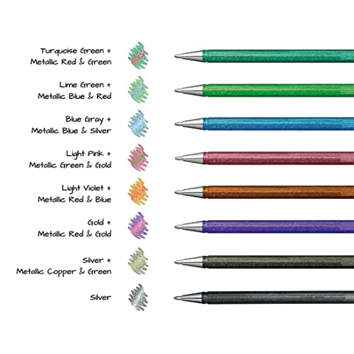 Pentel Hybrid - Dual Metallic Pens - Liquid Gel Rollerball Pens - K110 - Assorted Colours - Set of 8