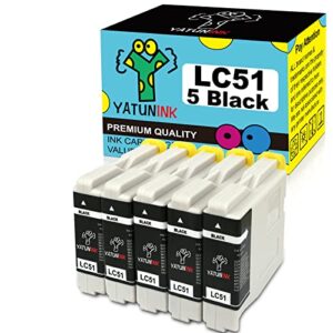 yatunink compatible ink cartridge replacment for brother lc51bk ink cartridge lc51 ink cartridges for brother mfc-230c mfc-240c mfc-440cn mfc-465cn mfc-665cw mfc-685cw mfc-845cw printer ink(5 black)