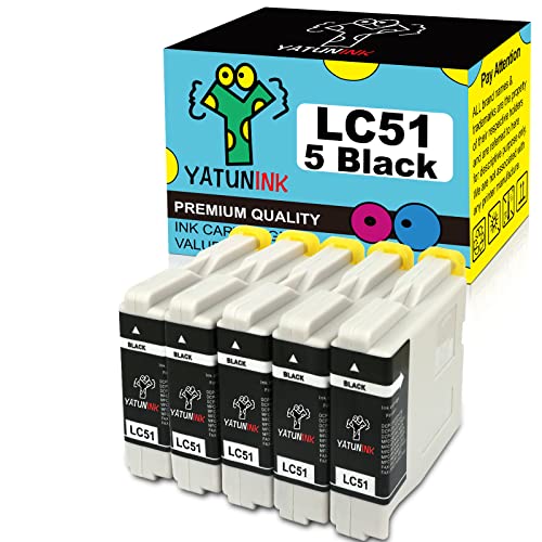 YATUNINK Compatible Ink Cartridge Replacment for Brother LC51BK Ink Cartridge LC51 Ink Cartridges for Brother MFC-230C MFC-240C MFC-440CN MFC-465CN MFC-665CW MFC-685CW MFC-845CW Printer Ink(5 Black)