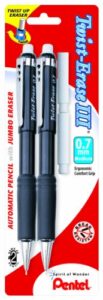 pentel twist-erase iii automatic pencil with 2 eraser refills, 0.7mm, assorted barrels, 2 pack (qe517bp2-k6)