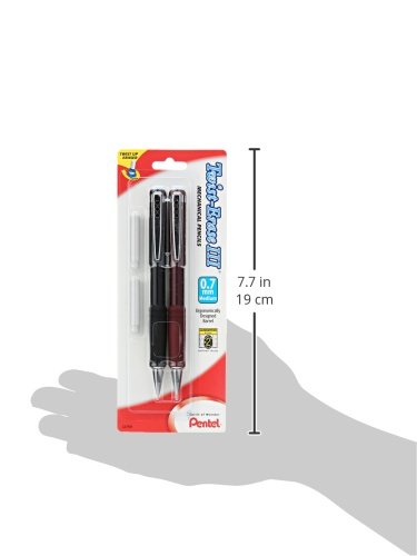 Pentel Twist-Erase III Automatic Pencil with 2 Eraser Refills, 0.7mm, Assorted Barrels, 2 Pack (QE517BP2-K6)