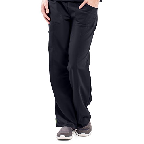 ave Women’s Medical Scrub Pants, Pacific ave, Slimming Straight Leg Style Scrub Pant, Cargo Pockets, Great for Nurses, Black, X-Small Petite