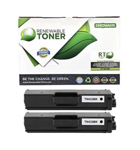 renewable toner compatible toner cartridge replacement for brother tn-433 tn433 tn433bk tn-433bk hl and mfc multifunction hl-l8260 hl-l8360 hl-l9310 mfc-l8610 mfc-l8900 (pack of 2 black)