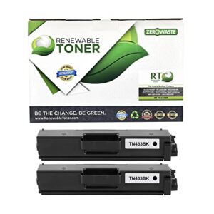 Renewable Toner Compatible Toner Cartridge Replacement for Brother TN-433 TN433 TN433BK TN-433BK HL and MFC Multifunction HL-L8260 HL-L8360 HL-L9310 MFC-L8610 MFC-L8900 (Pack of 2 Black)