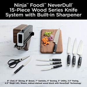 Ninja K52015 Foodi NeverDull 15 Piece Premium Knife System, Wood Series Block, German Stainless Steel, with Built-in Sharpener, Stainless Steel/Walnut