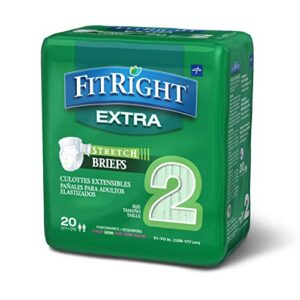 Medline - FRSE2 FitRight Stretch Extra Adult Diapers, Disposable Incontinence Briefs with Tabs, Moderate Absorbency, Large / X-Large, 51"-70", 4 packs of 20 (80 total)