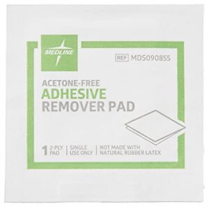 Medline Adhesive Remover Pad, Acetone-Free, Sterile 2-Ply Pad, 100 Count