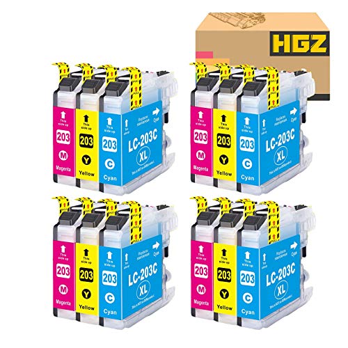 HGZ 12 Pack Color Replacement for LC203XL Work with MFC-J480DW MFC-J885DW MFC-J485DW MFC-J880DW MFC-J680DW MFC-J4420DW MFC-J4620DW MFC-j460DW MFC-J5620DW MFC-J5720DW J5520DW J4320DW