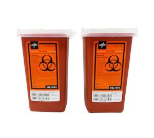medline portable sharps container with lid, red, 1 qt (2 pack)