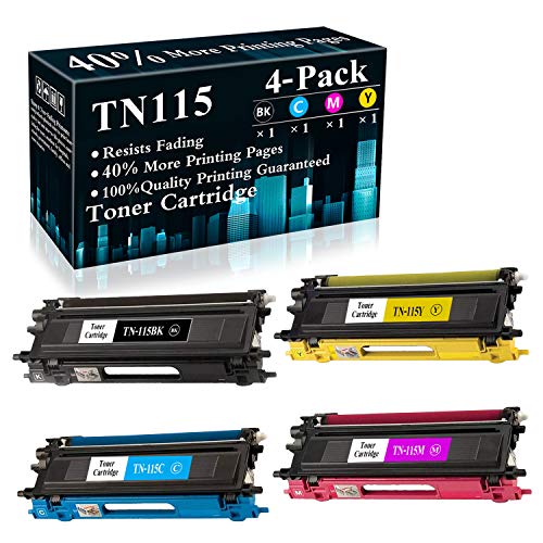 4-Pack (BK/C/M/Y) TN115 TN115BK TN115C TN115M TN115Y Compatible Toner Cartridge Replacement for Brother HL-4070CDW 4040CN 4050CDN MFC-9440CN 9450CDN DCP-9040CN 9045CDN 9042CDN Printer,Sold by TopInk