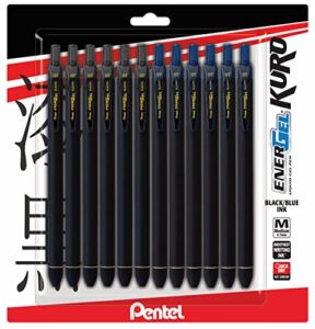 pentel energel 0.7 kuro gel pen – medium line – 12 pack of 6 black & 6 blue