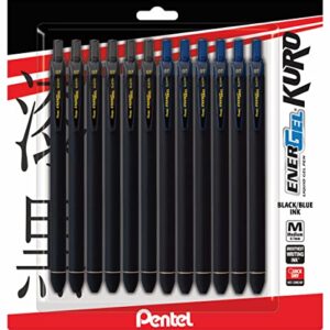 Pentel Energel 0.7 Kuro Gel Pen - Medium Line - 12 Pack Of 6 Black & 6 Blue