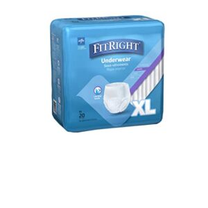 FitRight Super Adult Incontinence Underwear, Maximum Absorbency, X-Large, 56-68, 4 Packs of 20 (80 Total)